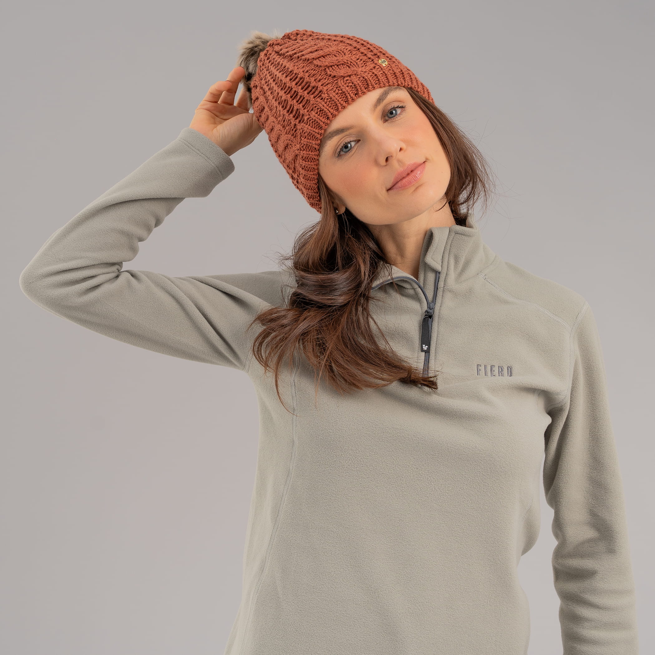 Gorro Feminino para o frio intenso forrado em lã com pompom forrado em lã Copenhague